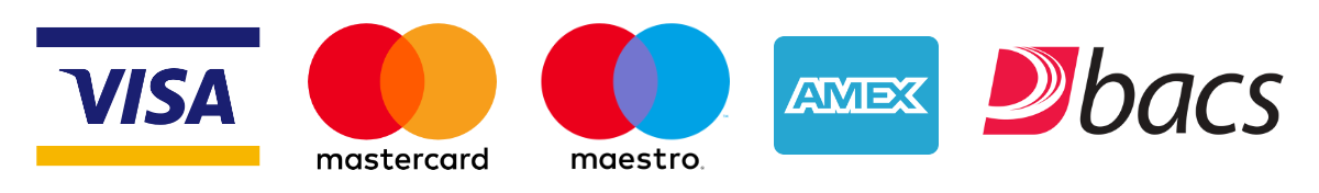 We accept payment via VISA, Mastercard, Maestro, American Express, BACS and cheque